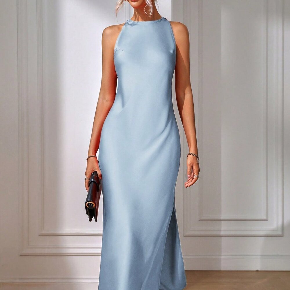 Baby Blue Elegant Women's Sleeveless Slim Fit Maxi Party Dress